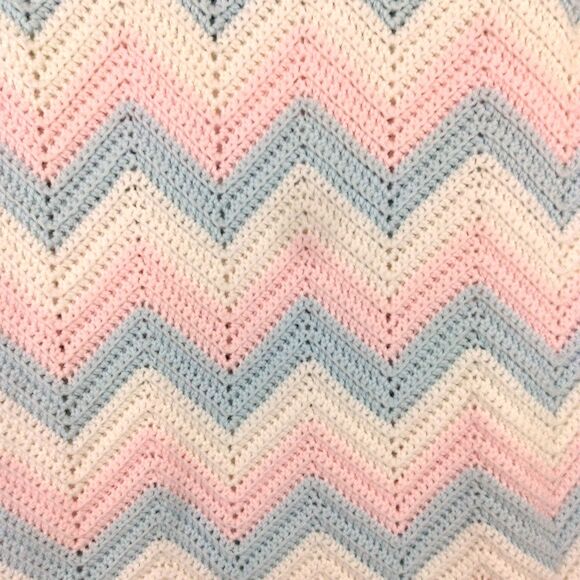 HANDMADE CROCHET AFGAN Baby girl boy pink blue blanket nursery 69 X 40 - Picture 2 of 3